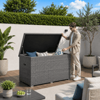 260 Gallon Capacity Outdoor Wicker Storage Box PE Wicker with Aluminum Frame (PA-3256B) - Direct Wicker