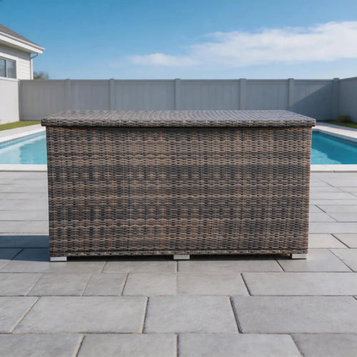 260 Gallon Capacity Outdoor Wicker Storage Box PE Wicker with Aluminum Frame (PA - 3256B) - Direct Wicker