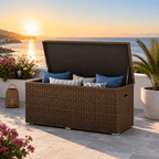 260 Gallon Capacity Outdoor Wicker Storage Box PE Wicker with Aluminum Frame (PA-3256B) - Direct Wicker