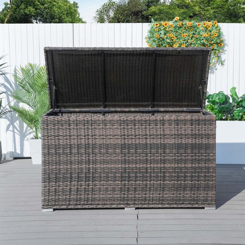 260 Gallon Capacity Outdoor Wicker Storage Box PE Wicker with Iron Frame (PA-3256-I) - Direct Wicker