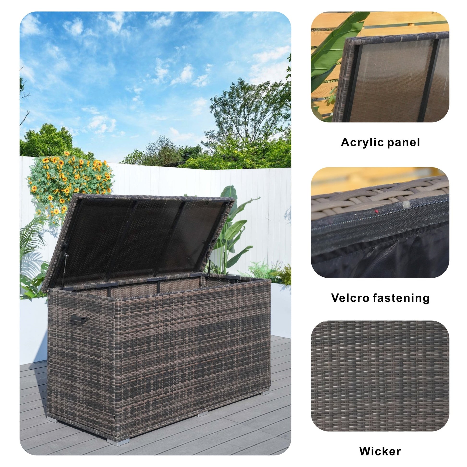 260 Gallon Capacity Outdoor Wicker Storage Box PE Wicker with Iron Frame (PA-3256-I) - Direct Wicker
