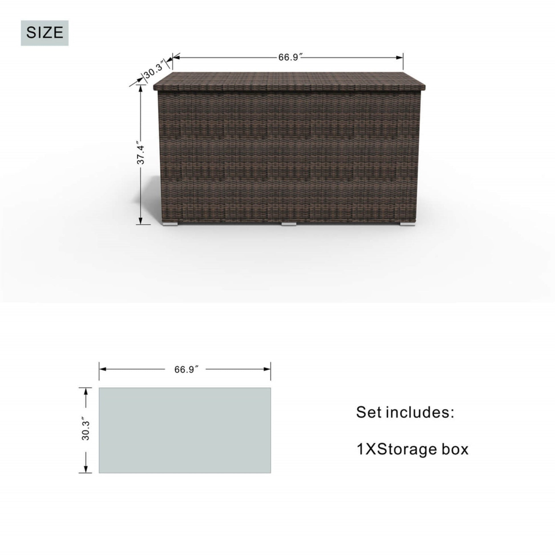 260 Gallon Capacity Outdoor Wicker Storage Box PE Wicker with Iron Frame (PA-3256-I) - Direct Wicker