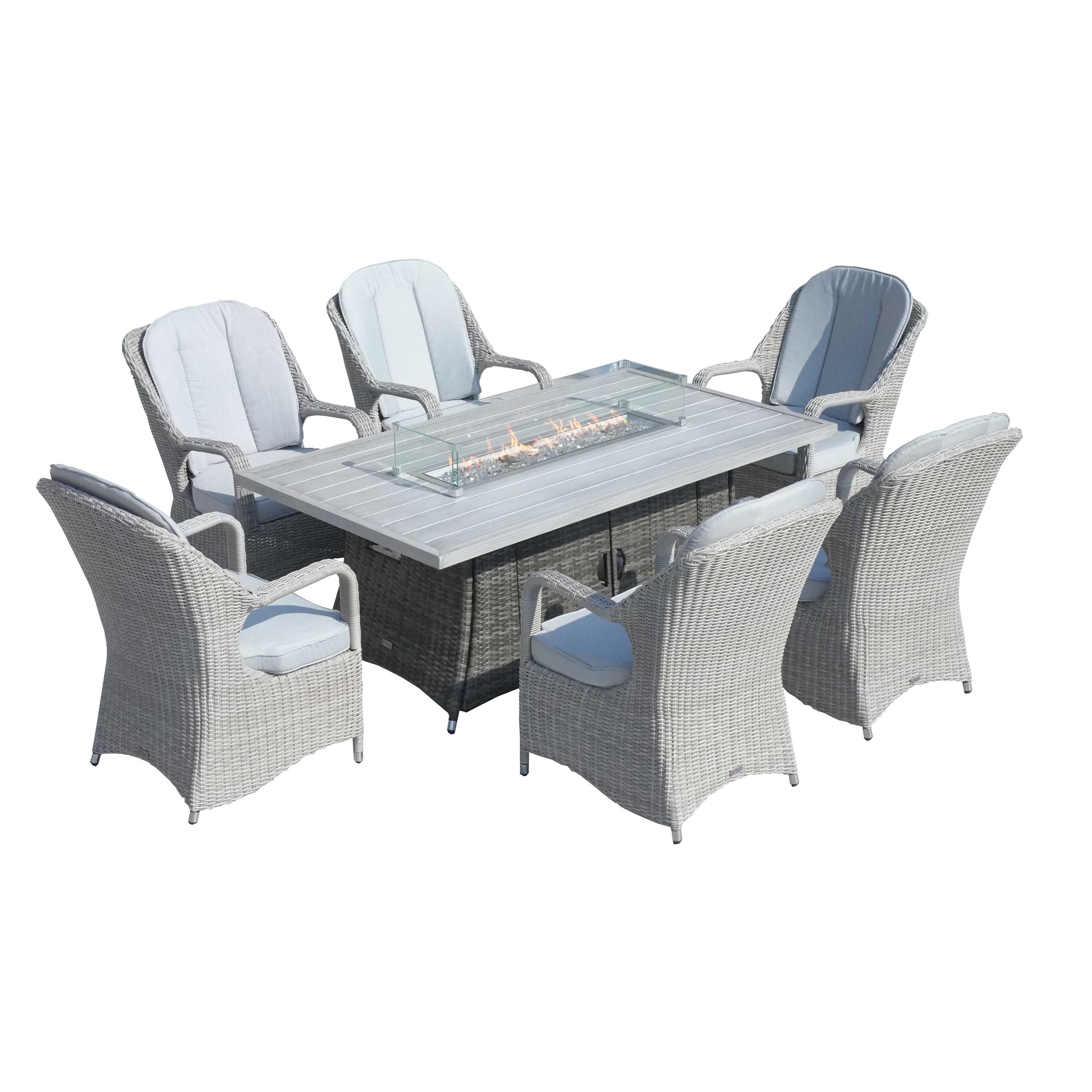 6-Seat Outdoor Fire Pit Dining Set-Rectangle Fire Pit Table (PAG-1106RA+009HL) - Direct Wicker