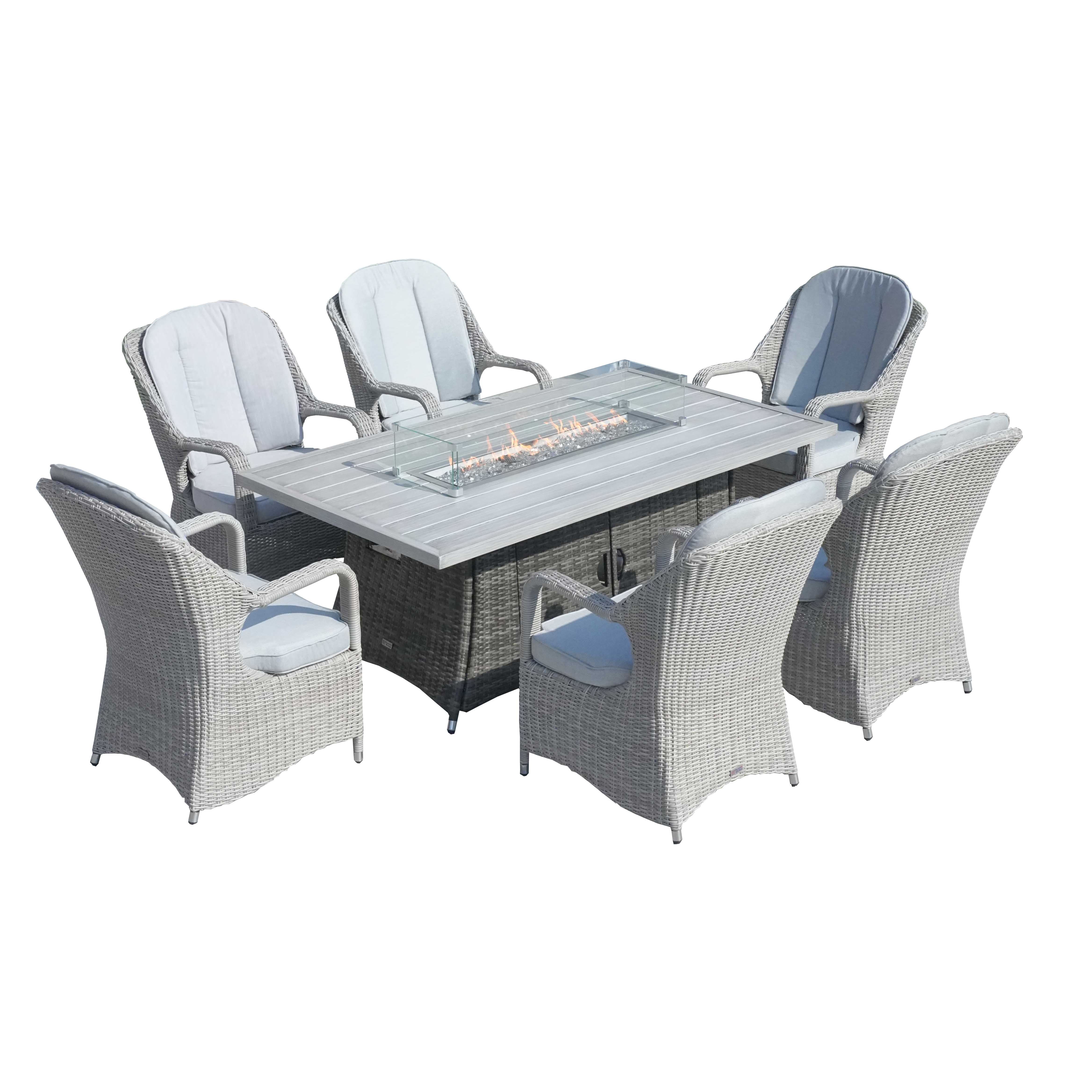 6-Seat Outdoor Fire Pit Dining Set-Rectangle Fire Pit Table (PAG-1106RA+009HL) - Direct Wicker