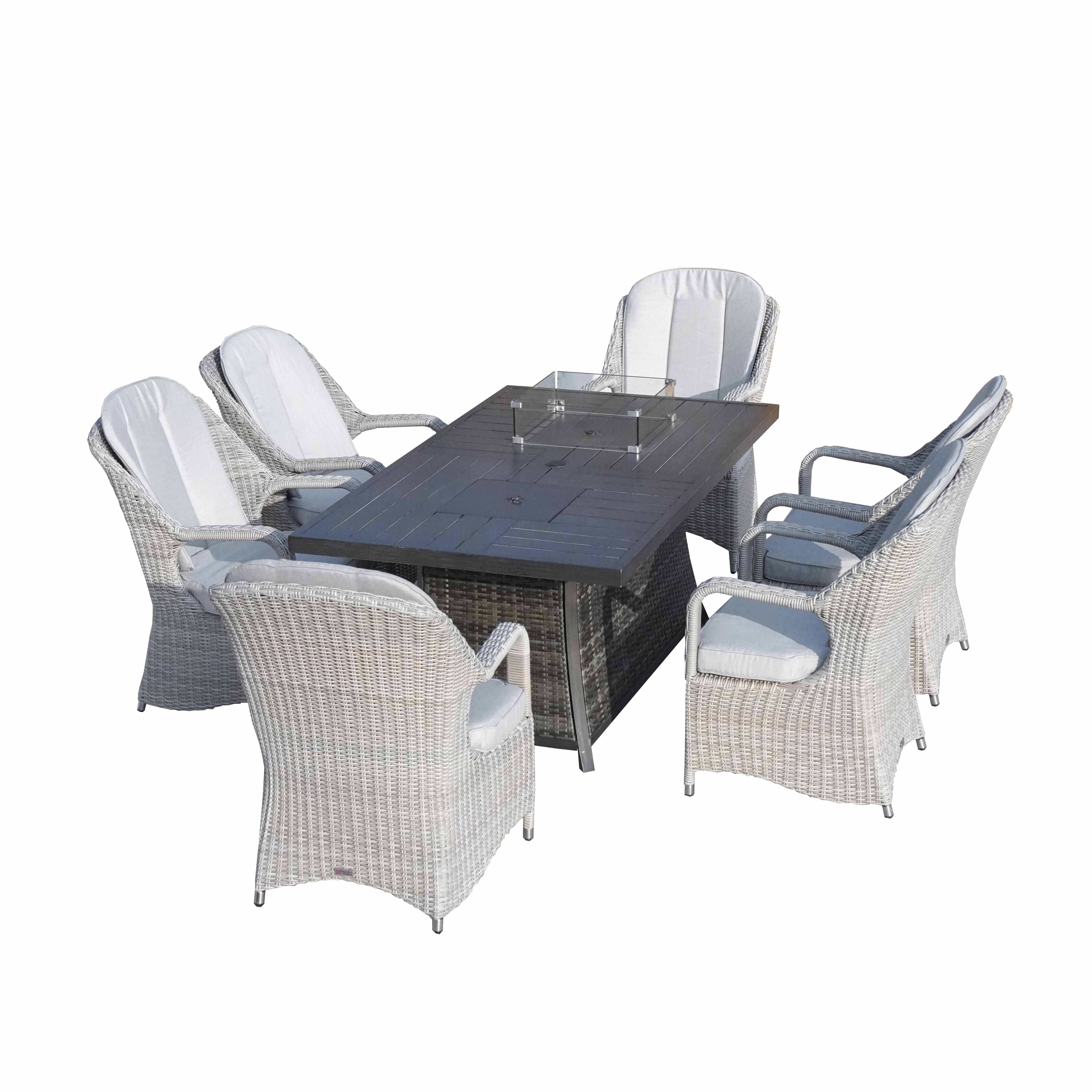 6-Seat Outdoor Fire Pit Dining Set-Rectangle Fire Pit Table (PAG-1106RA+009HL) - Direct Wicker