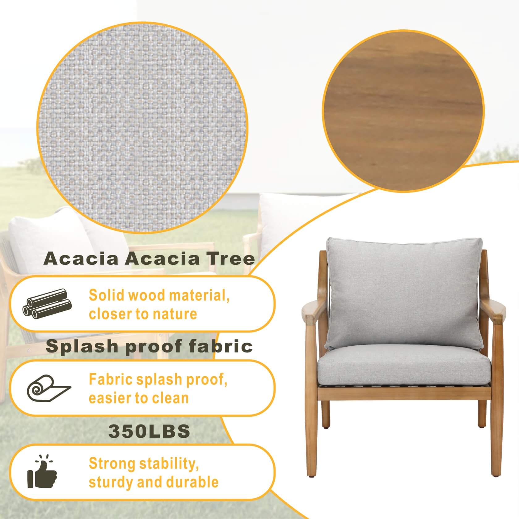 Rebel 4-Seater Wood Patio Conversation Set with Side Table (PAS-2513-2SC+SC*2+TA+ST)