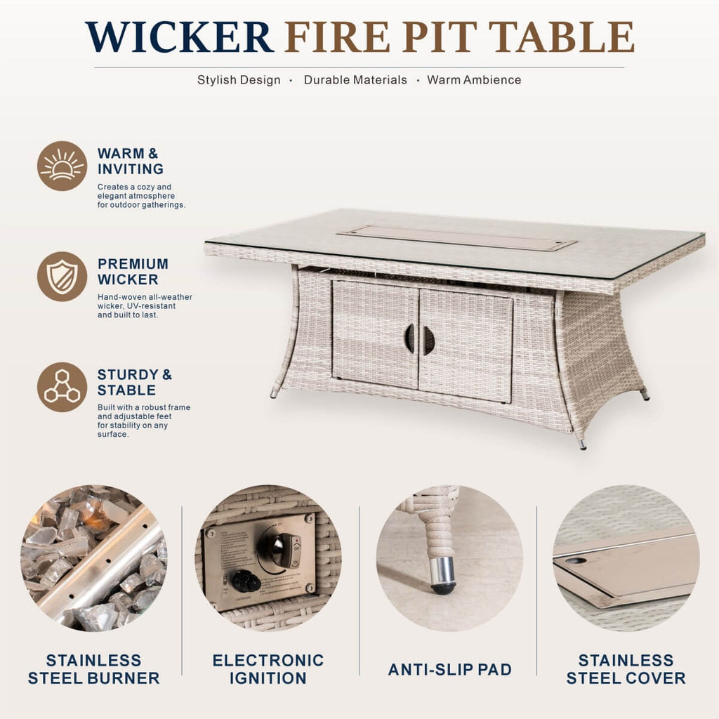 Parma 6-Seat Outdoor Fire Pit Dining Set – Rectangle Fire Pit Table (PAG-1106R)