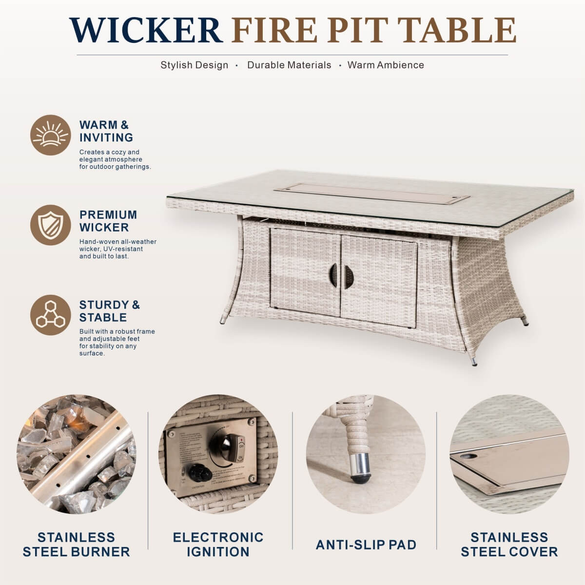 Parma 6-Seat Outdoor Fire Pit Dining Set – Rectangle Fire Pit Table (PAG-1106R)