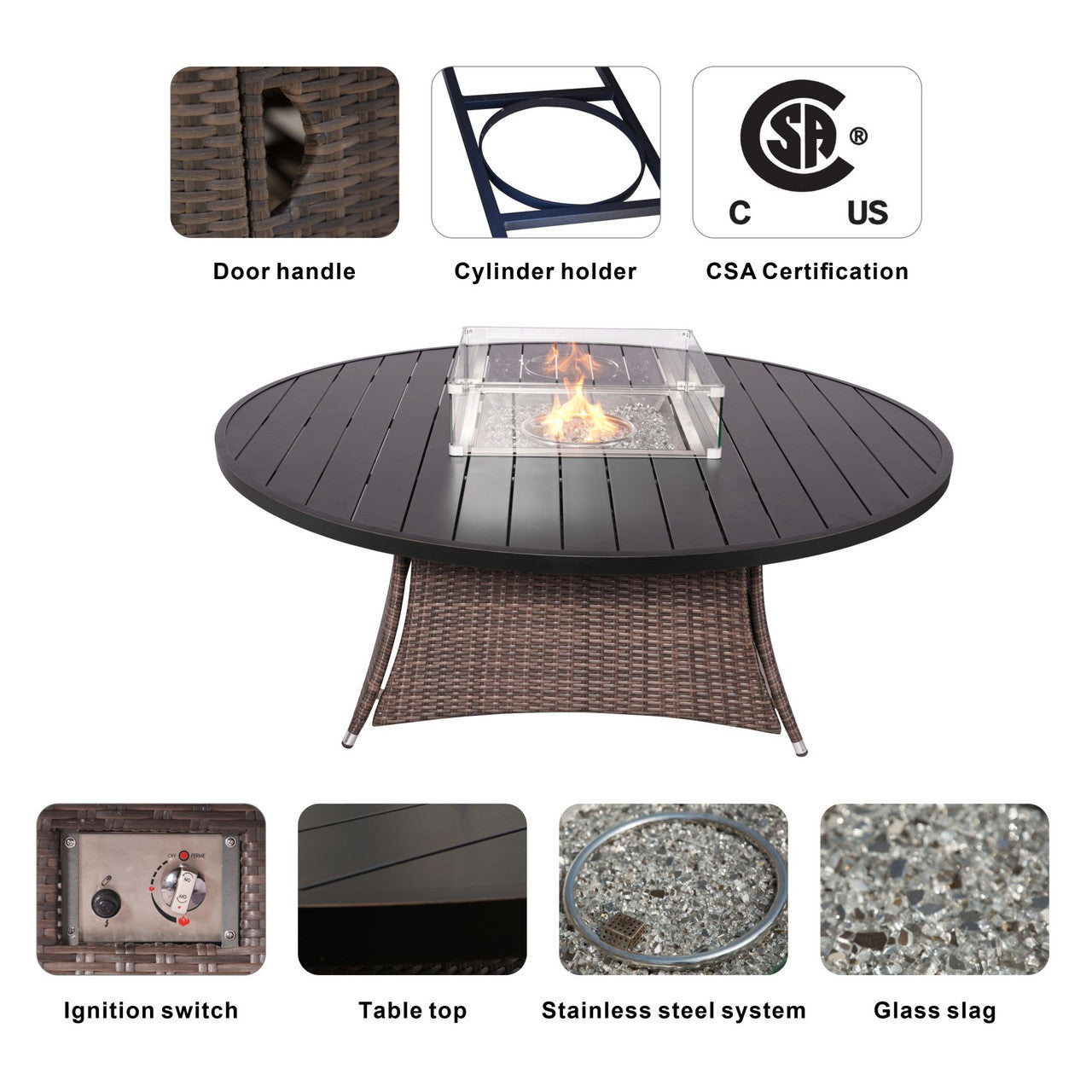 8-Seat Round Fire Pit Table with Aluminum Top (PAG-1108A-T)