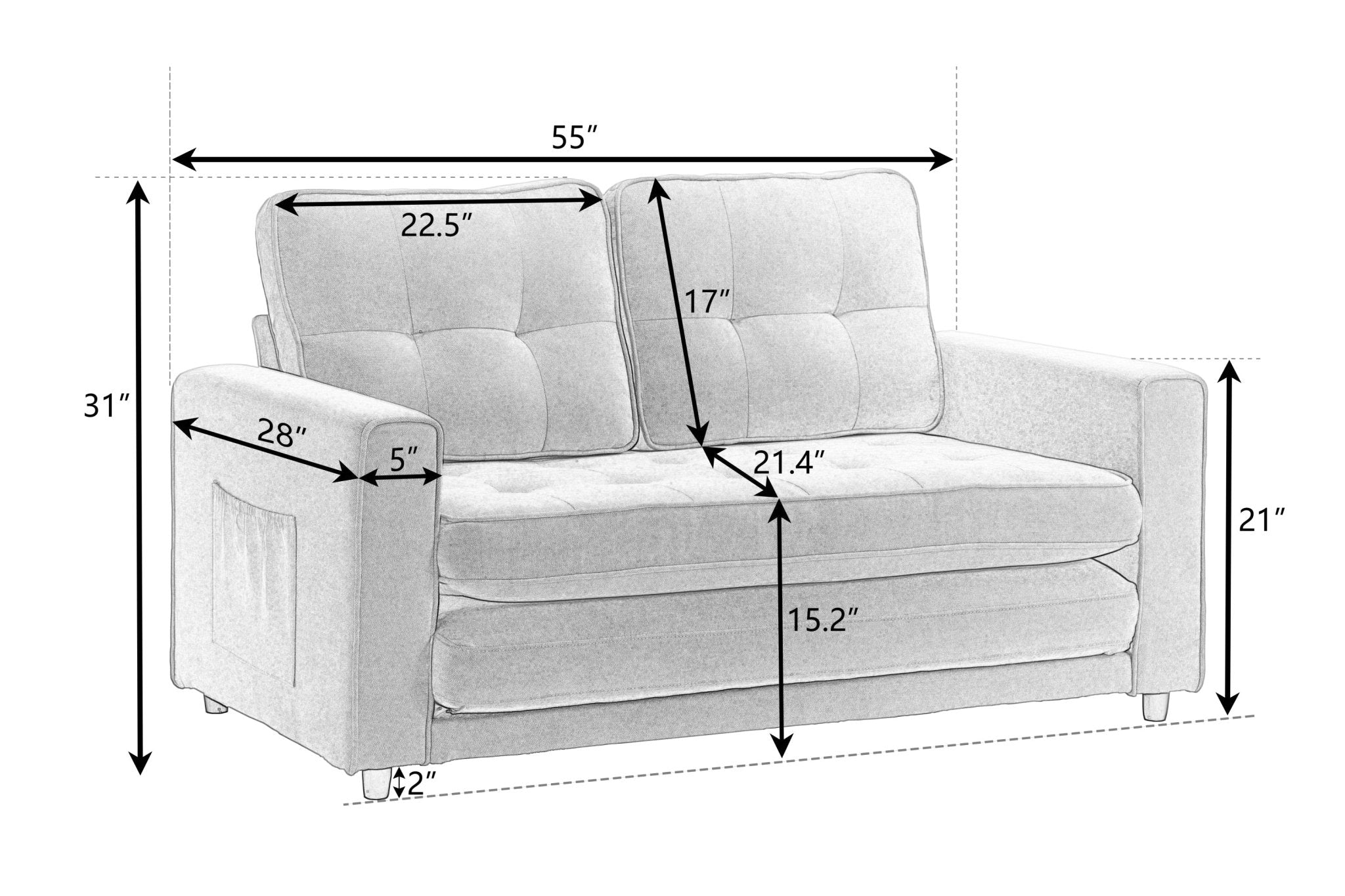 3 Fold Sofa, Convertible Futon Couch sleeper sofabed, Space saving loveseat (W1628118503) - Direct Wicker