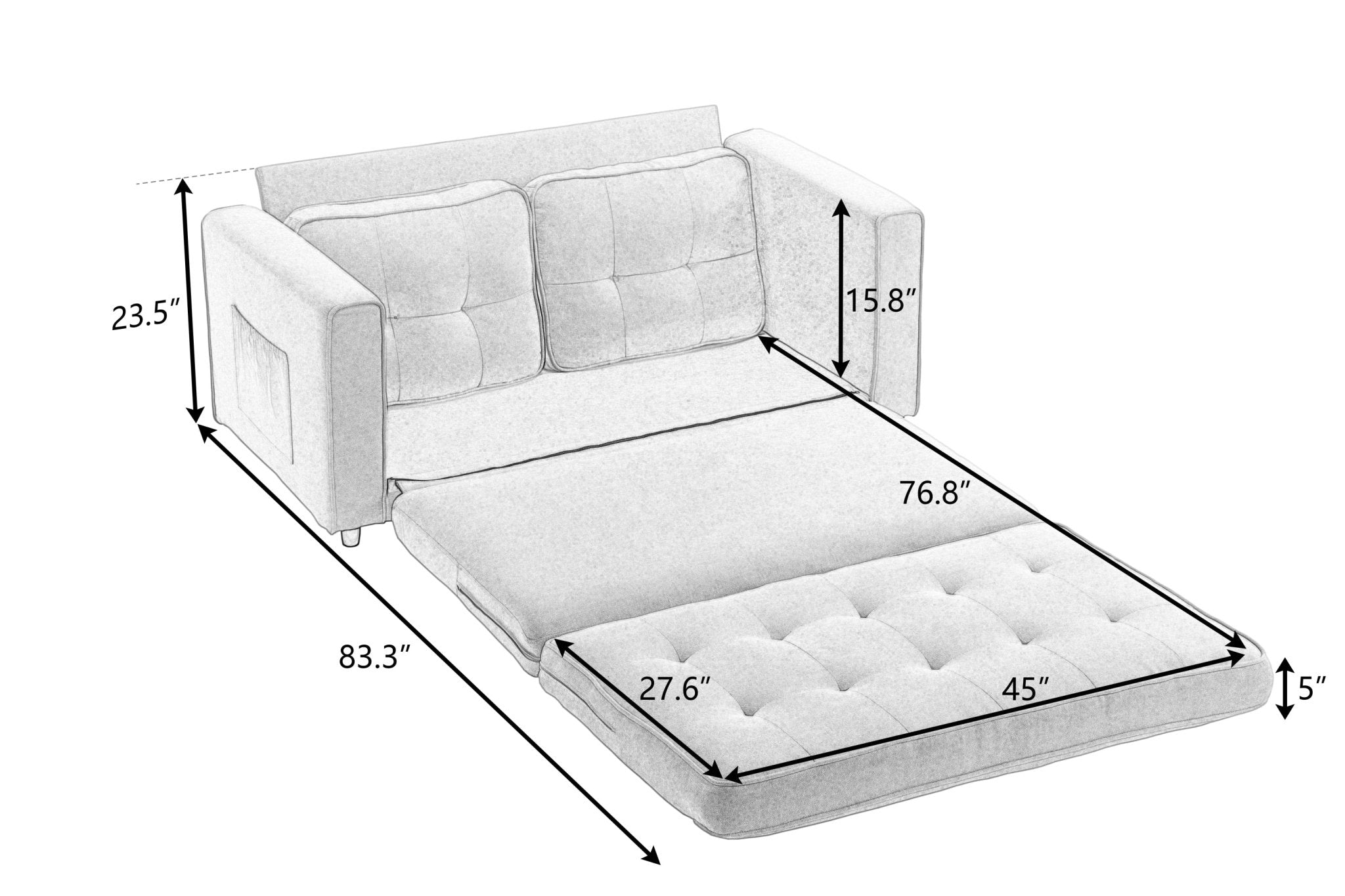 3 Fold Sofa, Convertible Futon Couch sleeper sofabed, Space saving loveseat (W1628118503) - Direct Wicker