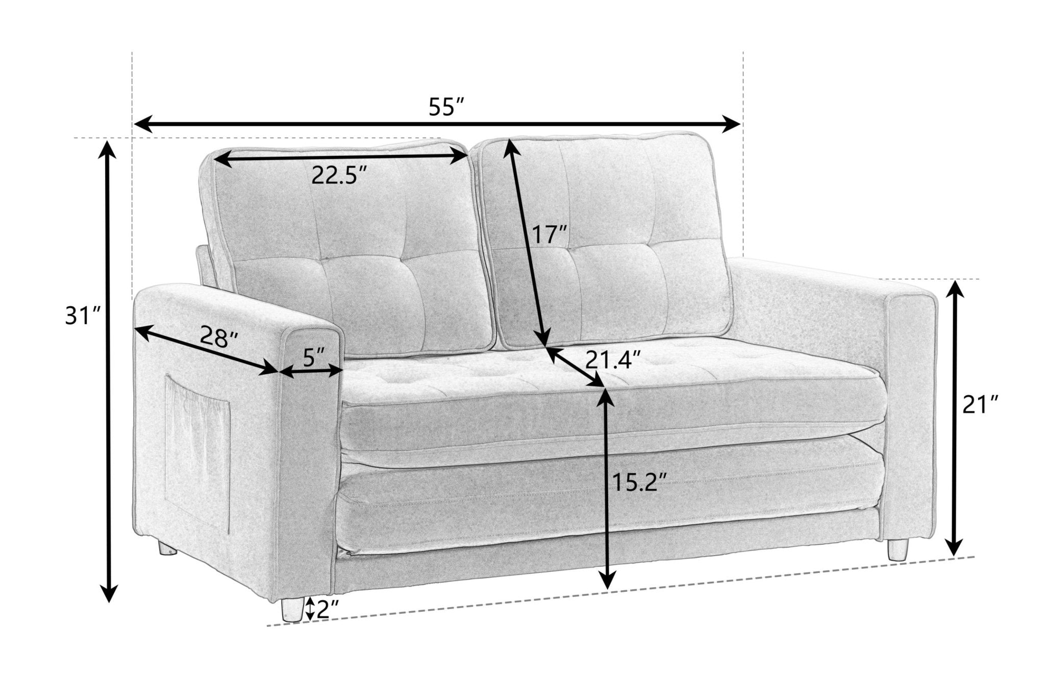 3 Fold Sofa, Convertible Futon Couch sleeper sofabed, Space saving loveseat (W1628118503) - Direct Wicker