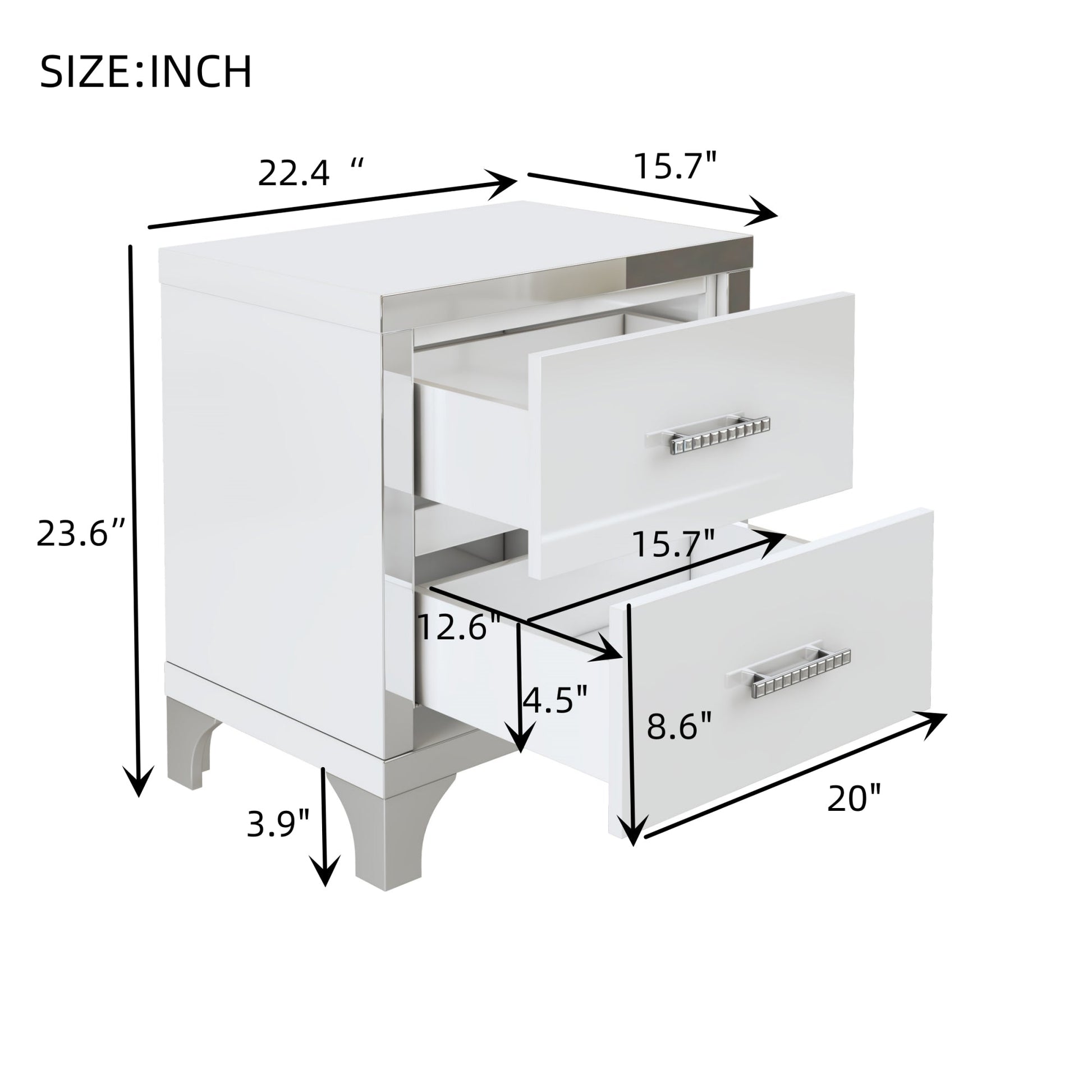 3 - Piece Set, Dresser and Two Nightstands with Metal Handles and Mirror Decoration - Direct Wicker
