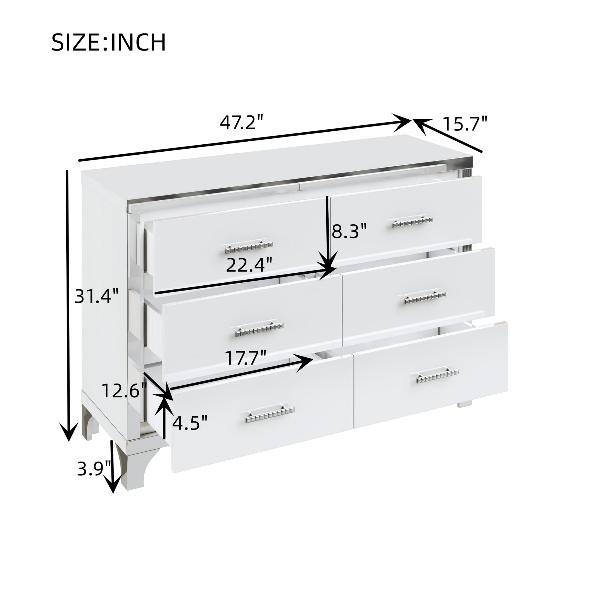 3 - Piece Set, Dresser and Two Nightstands with Metal Handles and Mirror Decoration - Direct Wicker