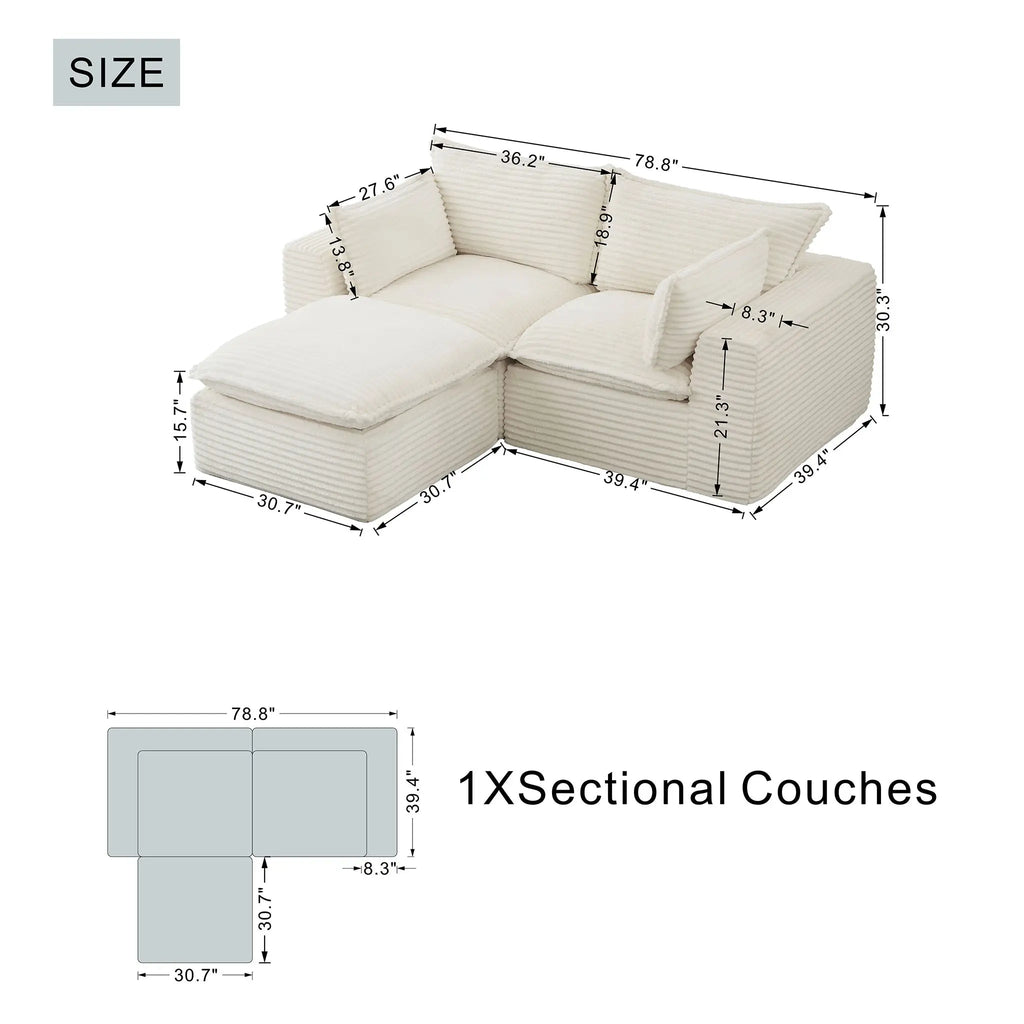 3 Pieces 2 - Seat Modular Sectional Sofa (PAS - 2637 - LS+RS+FT) - Direct Wicker