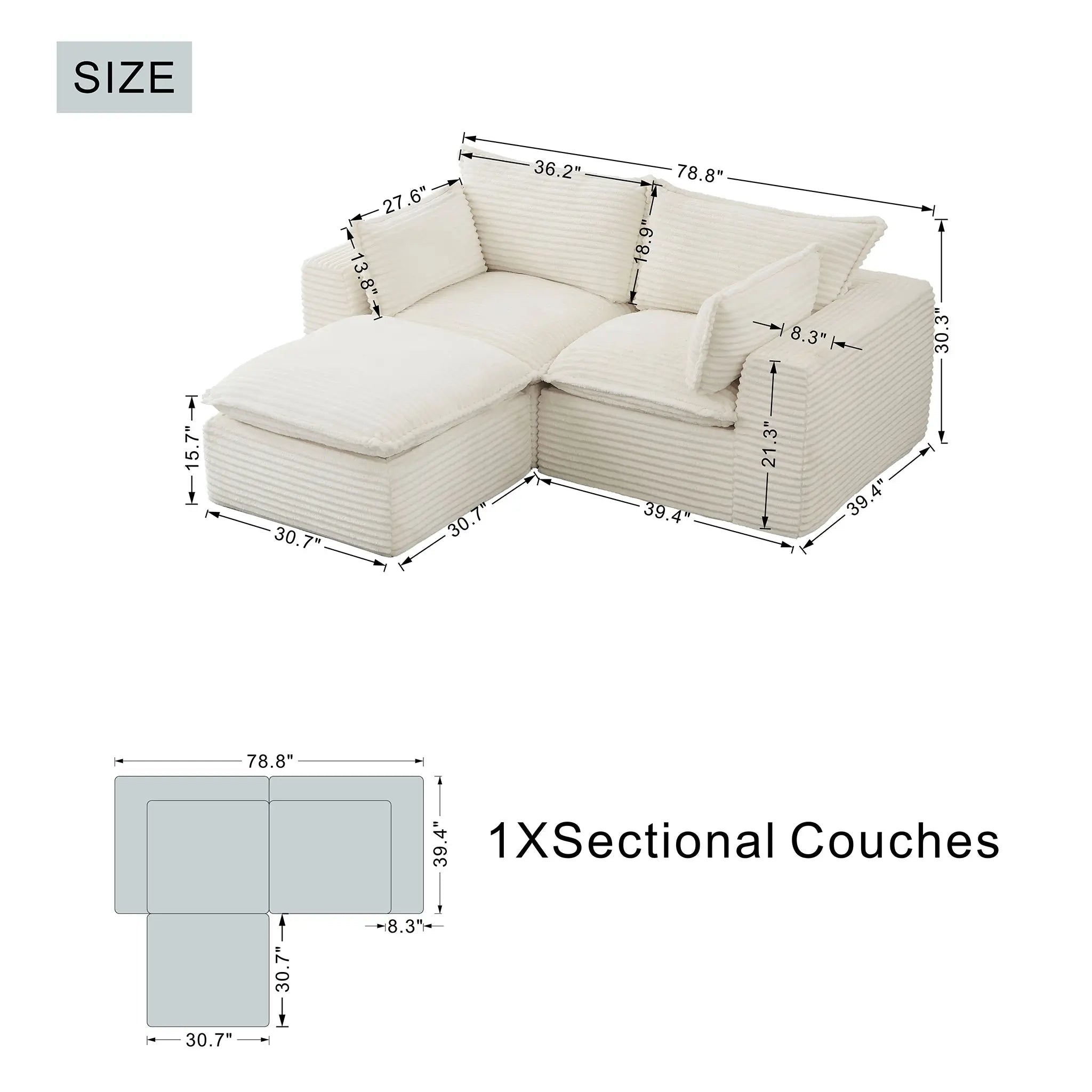 3 Pieces 2 - Seat Modular Sectional Sofa (PAS - 2637 - LS+RS+FT) - Direct Wicker