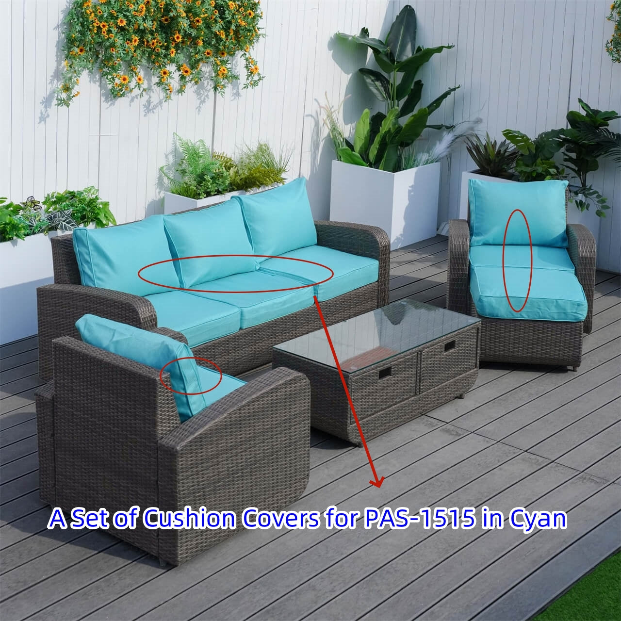Cushion Covers for Outdoor Conversation Sofa Set (PAS-1515-Cushion Covers)