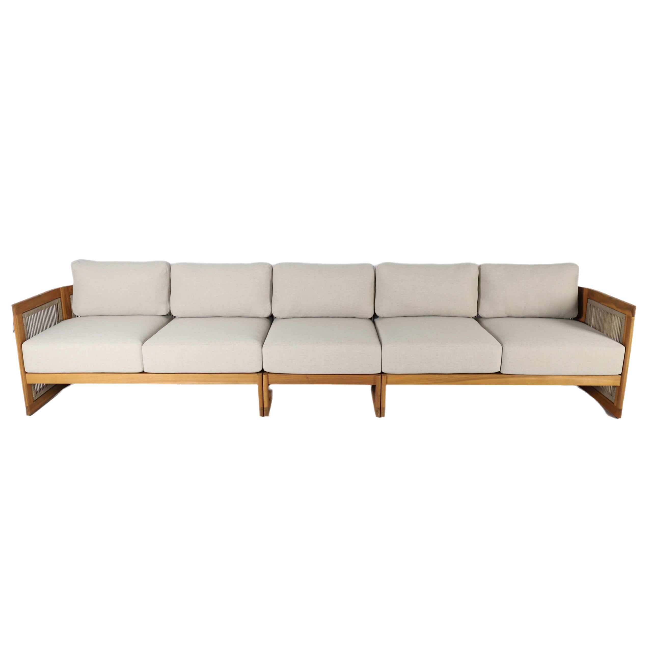 I-Shape 5-Seat Solid Wood Modular Sofa – Armless Middle with Side Support (PAS-2516-LS+MS+RS)