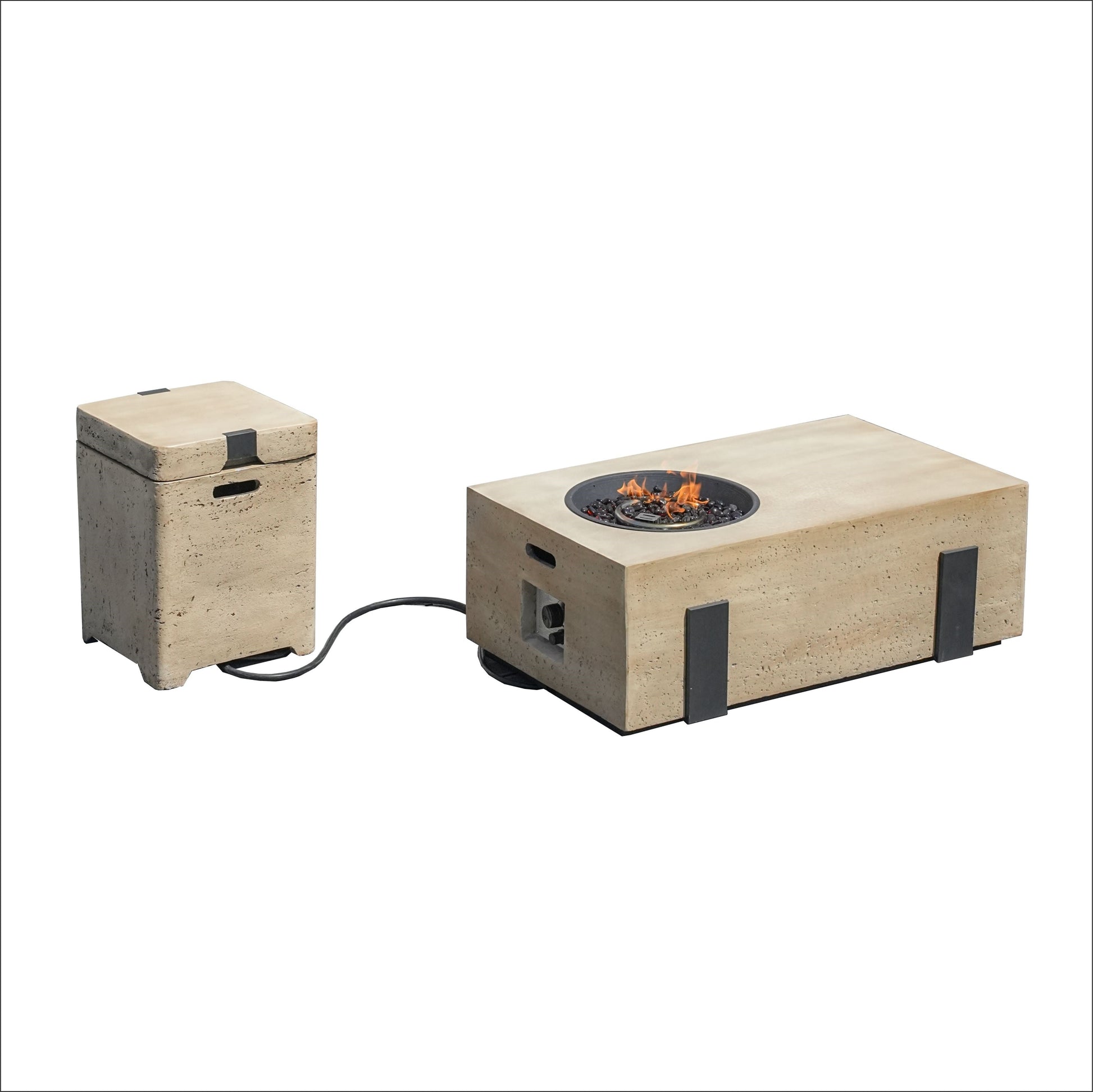 Firepit Table Set with Stainless Steel Ice Bucket & Gas Tank Side Table (PAG-2355) - Direct Wicker