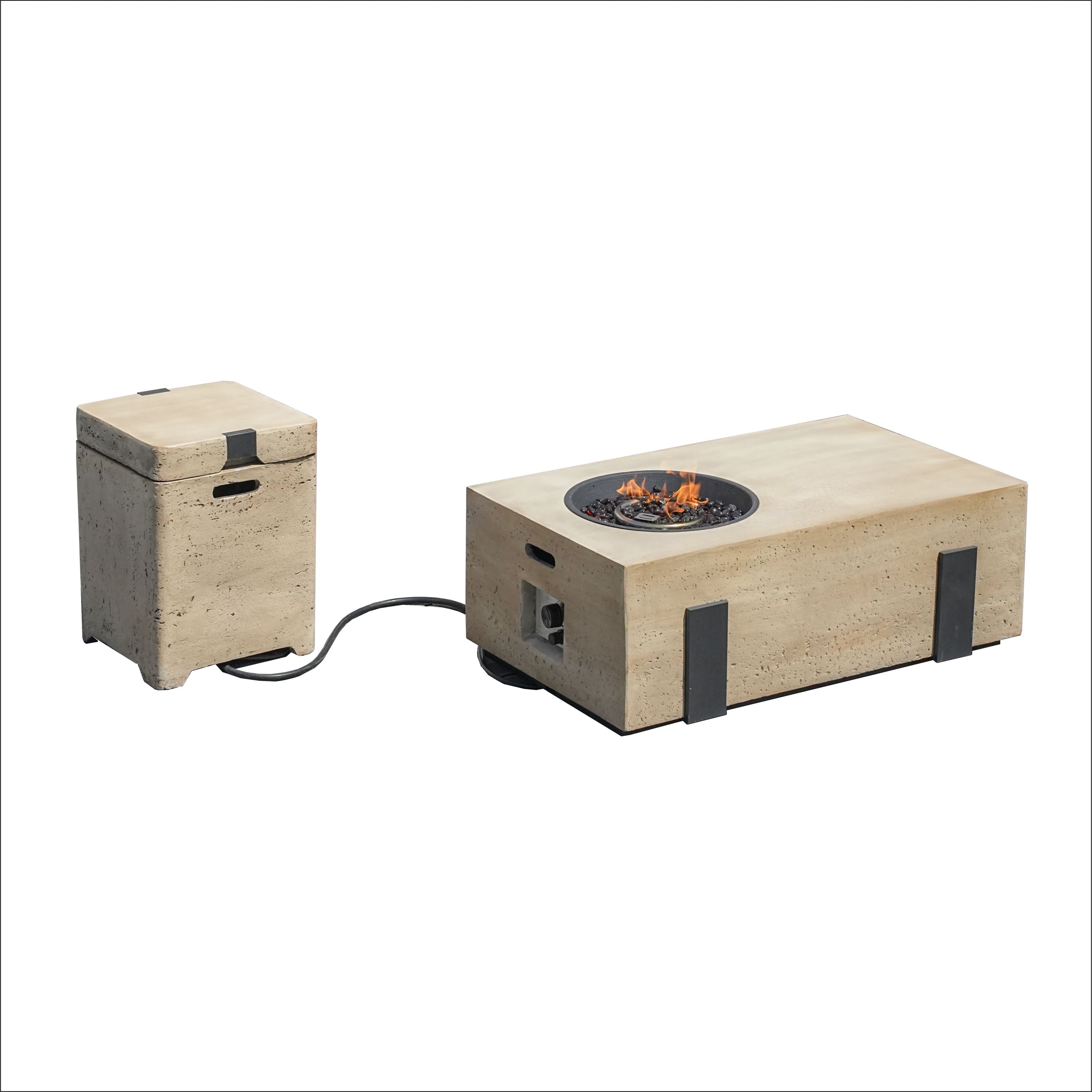 Firepit Table Set with Stainless Steel Ice Bucket & Gas Tank Side Table (PAG-2355) - Direct Wicker