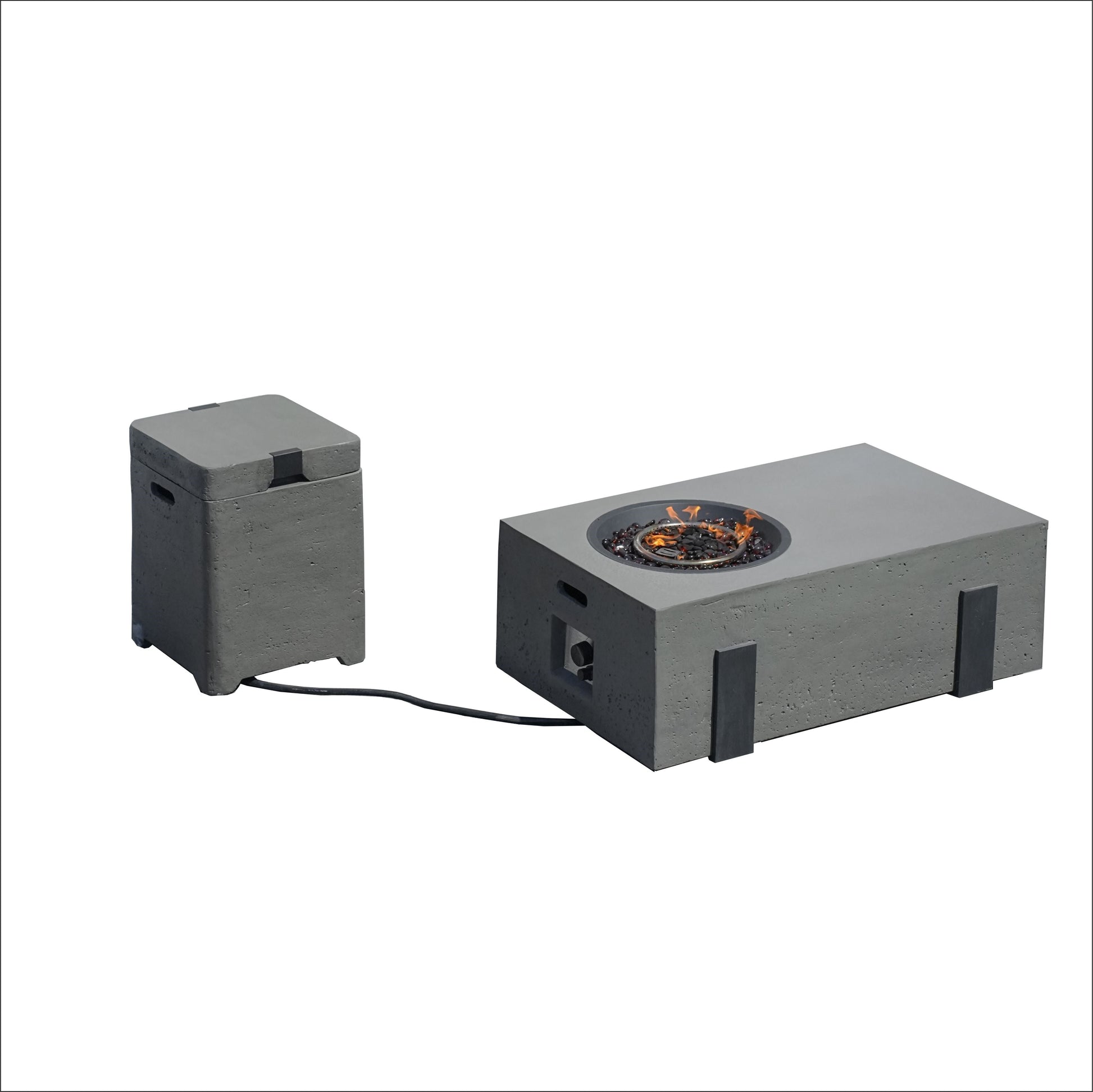 Firepit Table Set with Stainless Steel Ice Bucket & Gas Tank Side Table (PAG-2355) - Direct Wicker