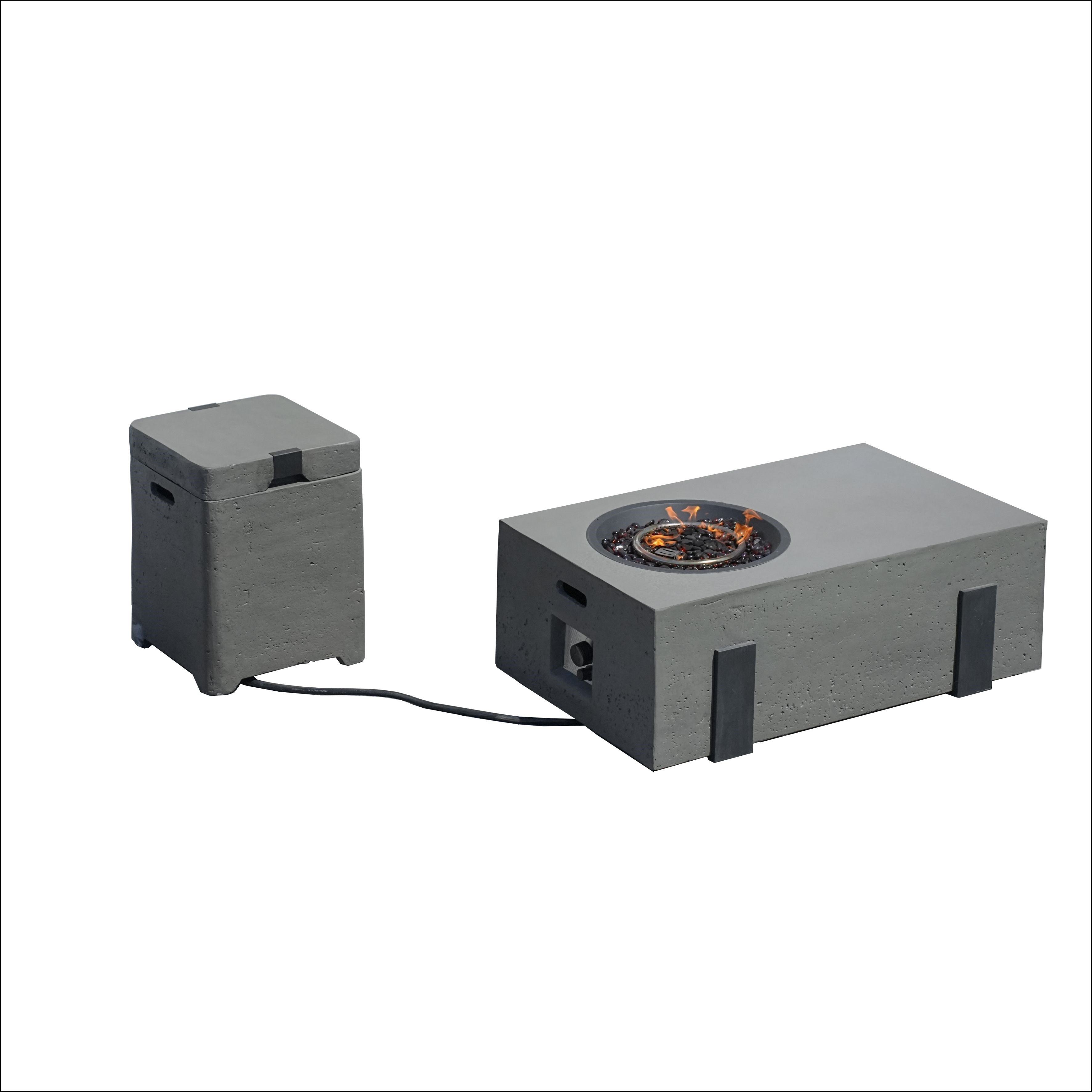 Firepit Table Set with Stainless Steel Ice Bucket & Gas Tank Side Table (PAG-2355) - Direct Wicker