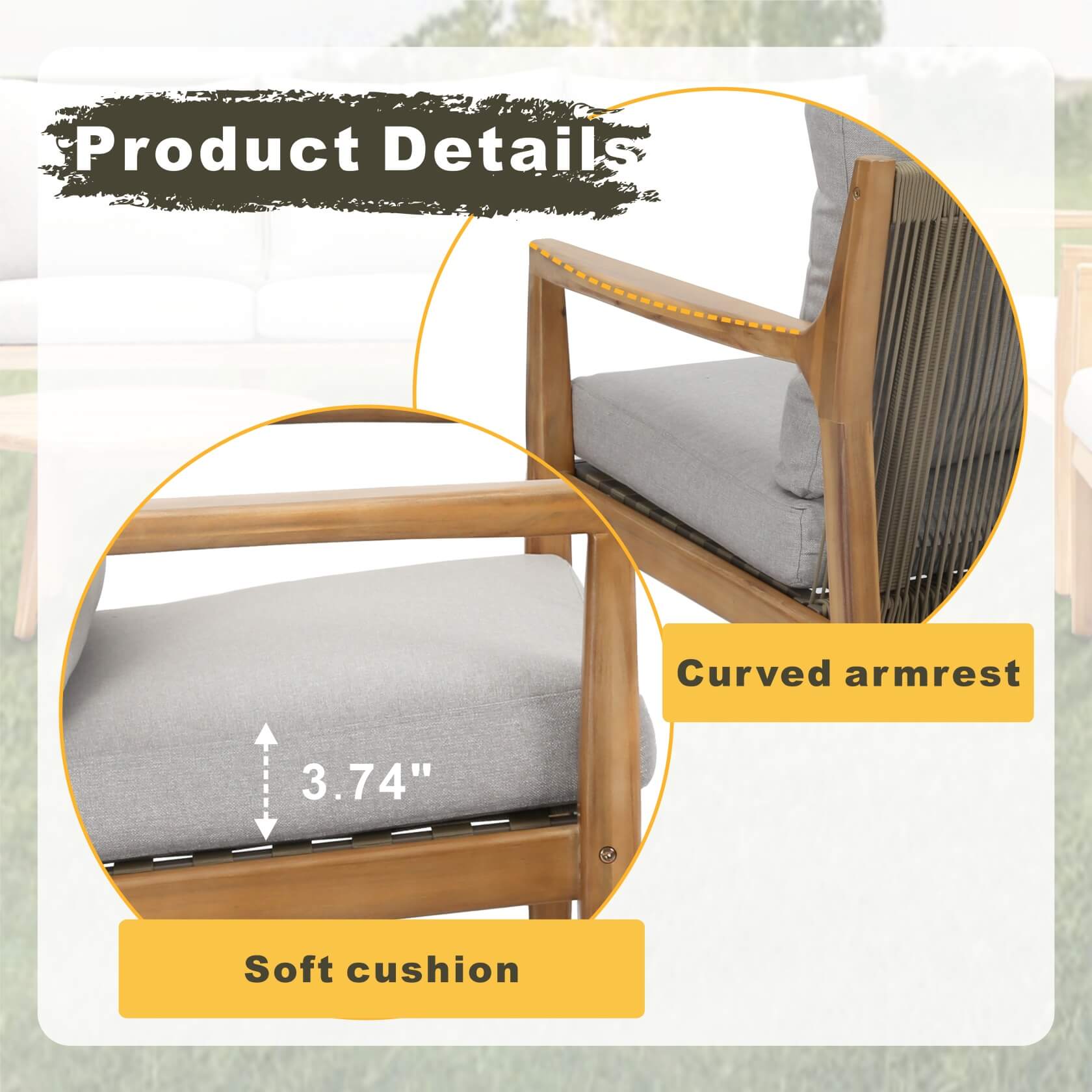 Rebel 4-Seater Wood Patio Conversation Set with Side Table (PAS-2513-2SC+SC*2+TA+ST)