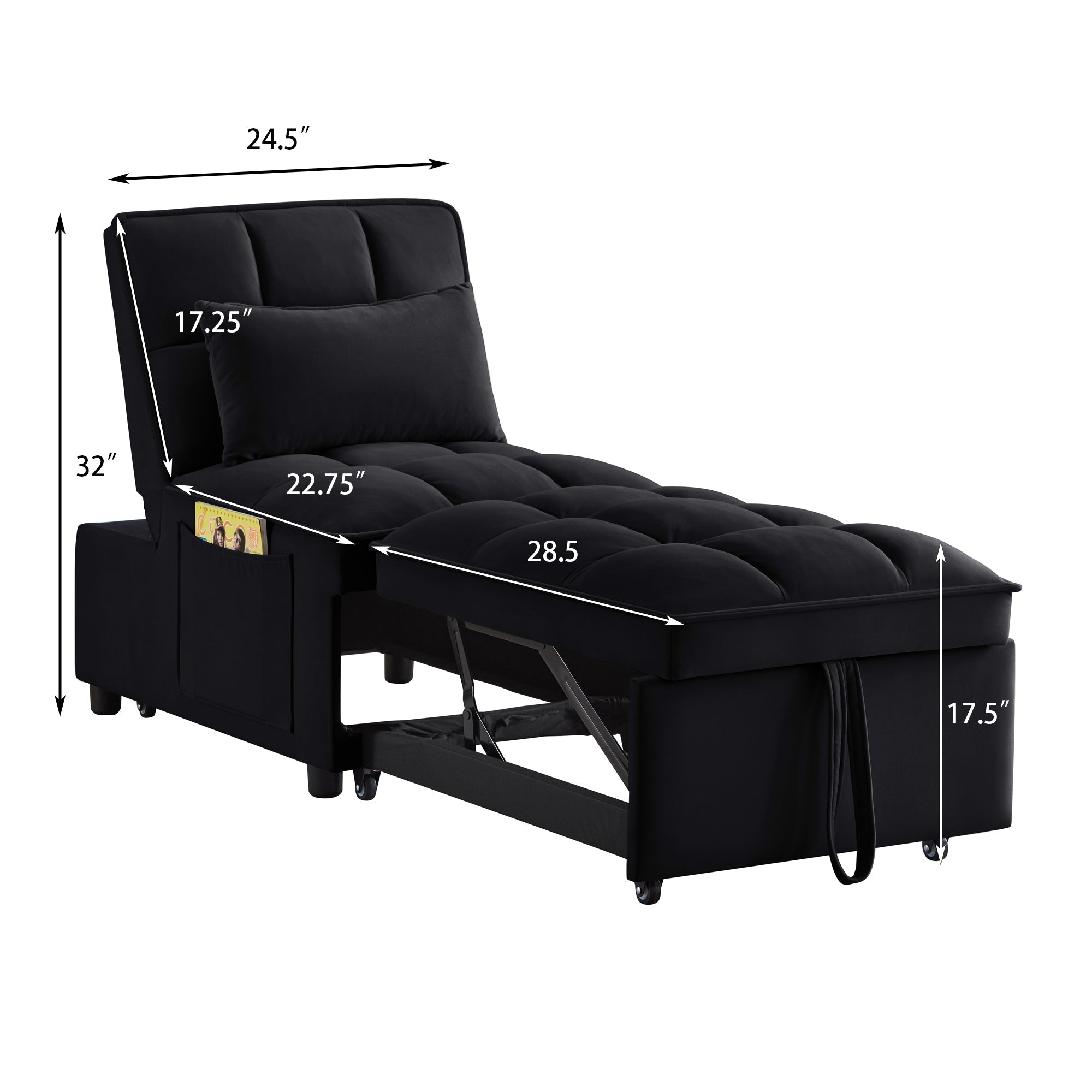 4 in1 Multi - Function Single Sofa Bed with Storage Pockets (W2186P163736) - Direct Wicker