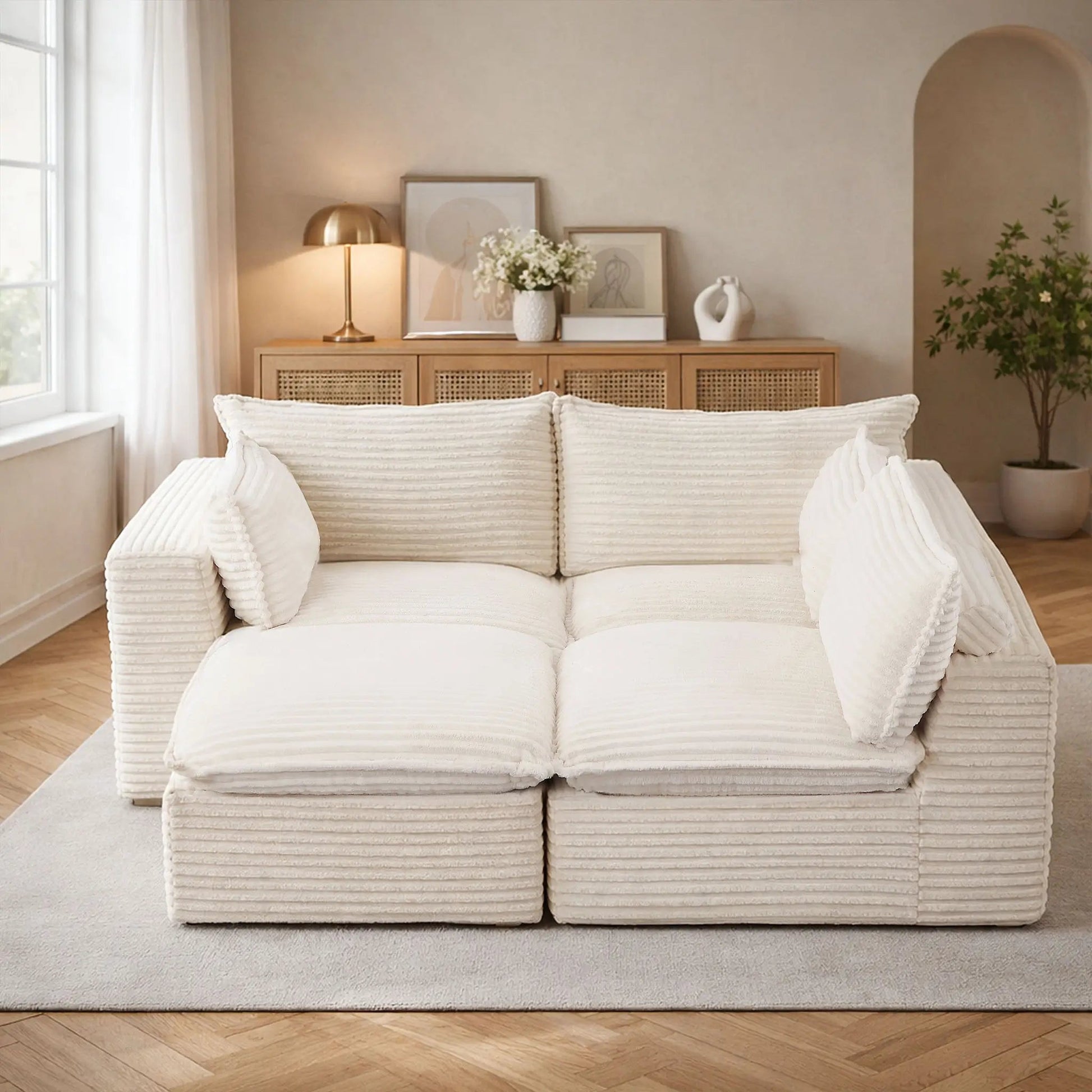 4 Pieces 3 - Seat Modular Sectional Sofa (PAS - 2637 - LS+MS+RS+FT) - Direct Wicker