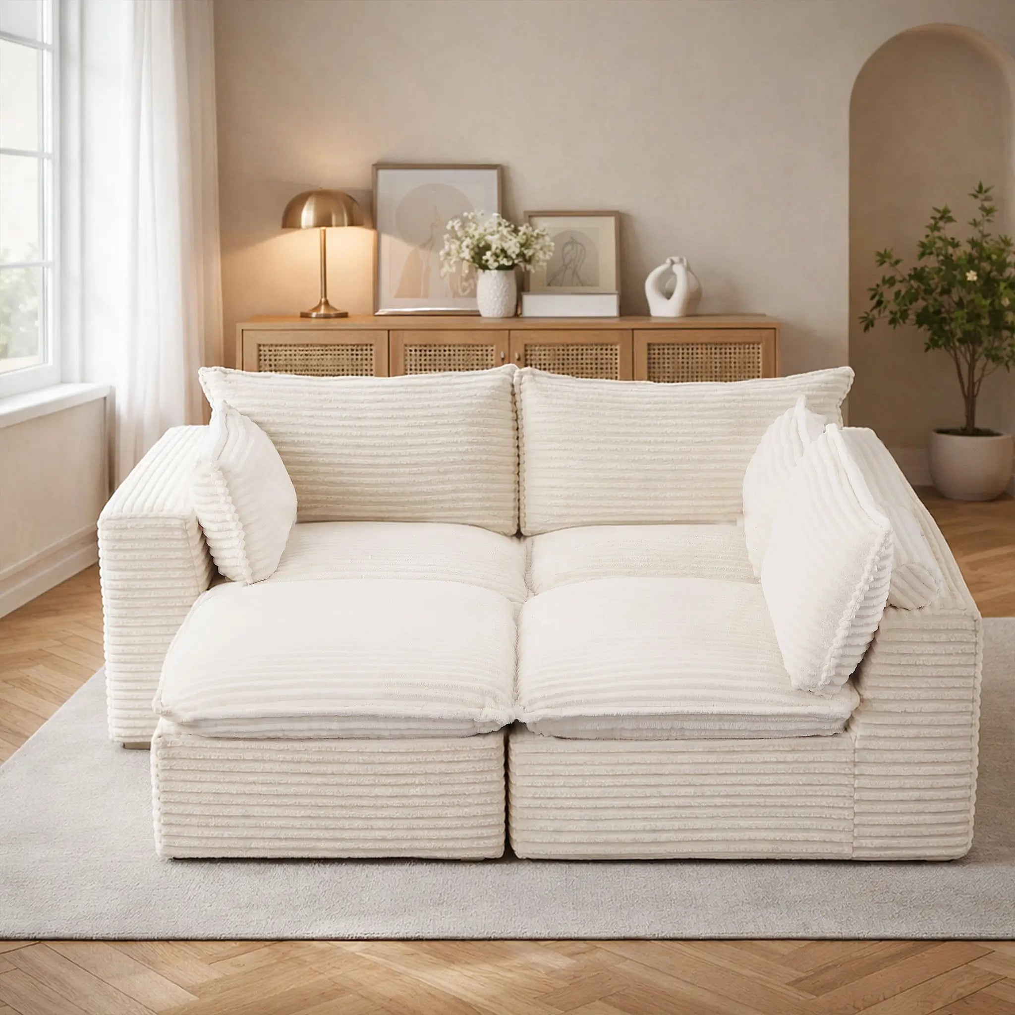 4 Pieces 3 - Seat Modular Sectional Sofa (PAS - 2637 - LS+MS+RS+FT) - Direct Wicker