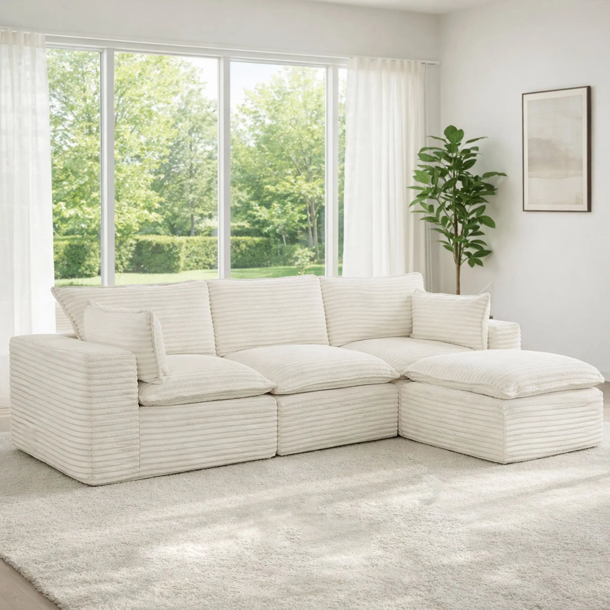 4 Pieces 3 - Seat Modular Sectional Sofa (PAS - 2637 - LS+MS+RS+FT) - Direct Wicker