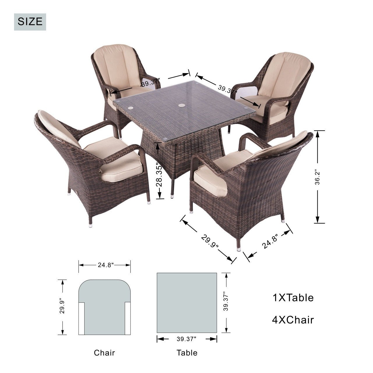 4 - Seat Cube Outdoor Dining Table (PAD - 1710 - Table) - Direct Wicker