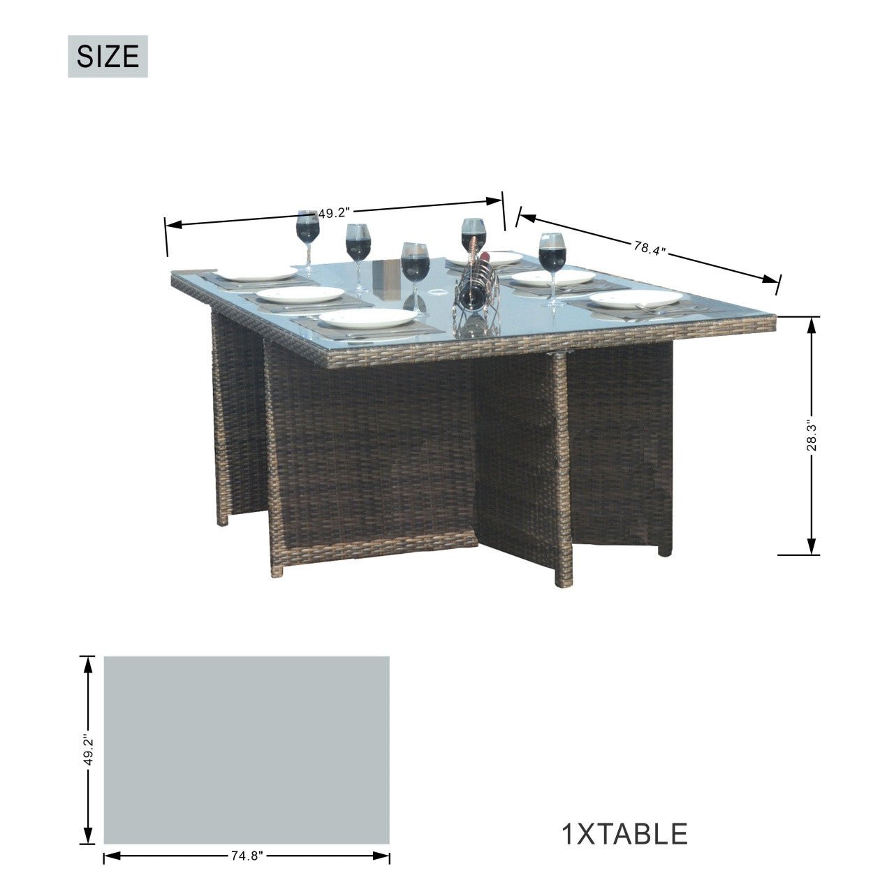 4 - Seat Cube Outdoor Dining Table (PAD - 3233B - Table) - Direct Wicker