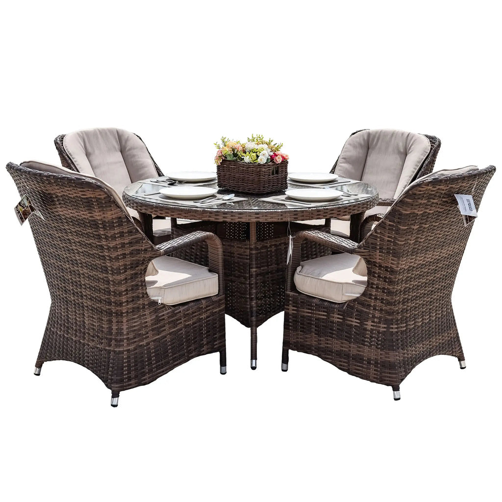 4-Seat Outdoor Dining Set - Parma Chairs with A Round Dining Table (PAD-1709) - Direct Wicker