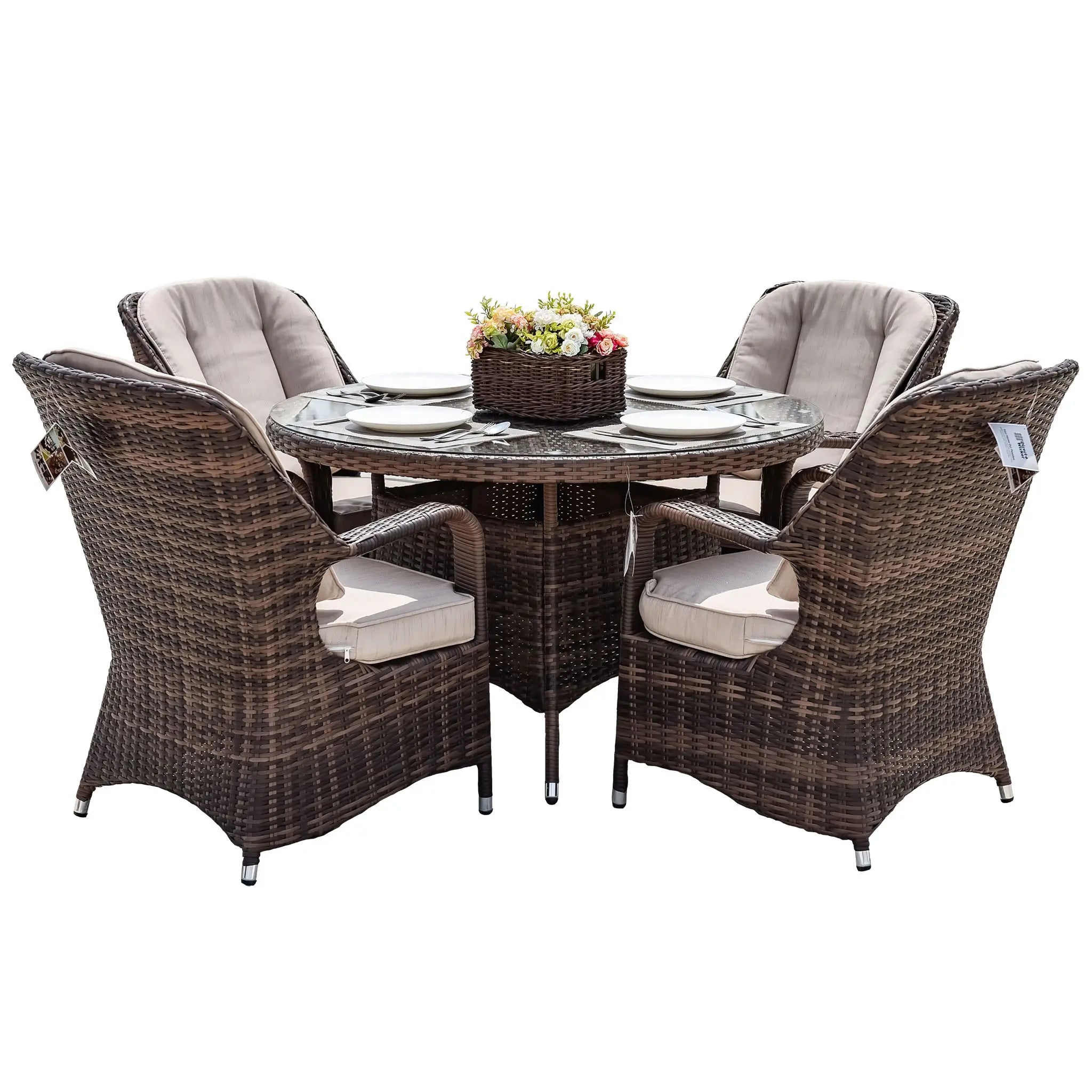 4-Seat Outdoor Dining Set - Parma Chairs with A Round Dining Table (PAD-1709) - Direct Wicker