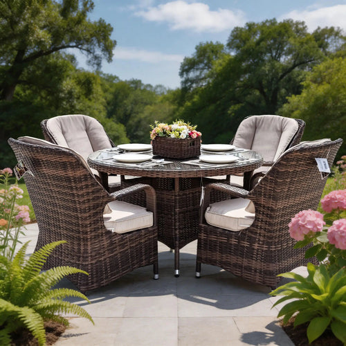 4-Seat Outdoor Dining Set - Parma Chairs with A Round Dining Table (PAD-1709) - Direct Wicker