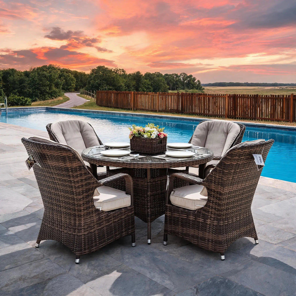 4-Seat Outdoor Dining Set - Parma Chairs with A Round Dining Table (PAD-1709) - Direct Wicker