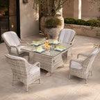 4-Seat Outdoor Fire Pit Set - Parma Chairs with Cube Fire Pit Table (PAG-1104+009) - Direct Wicker