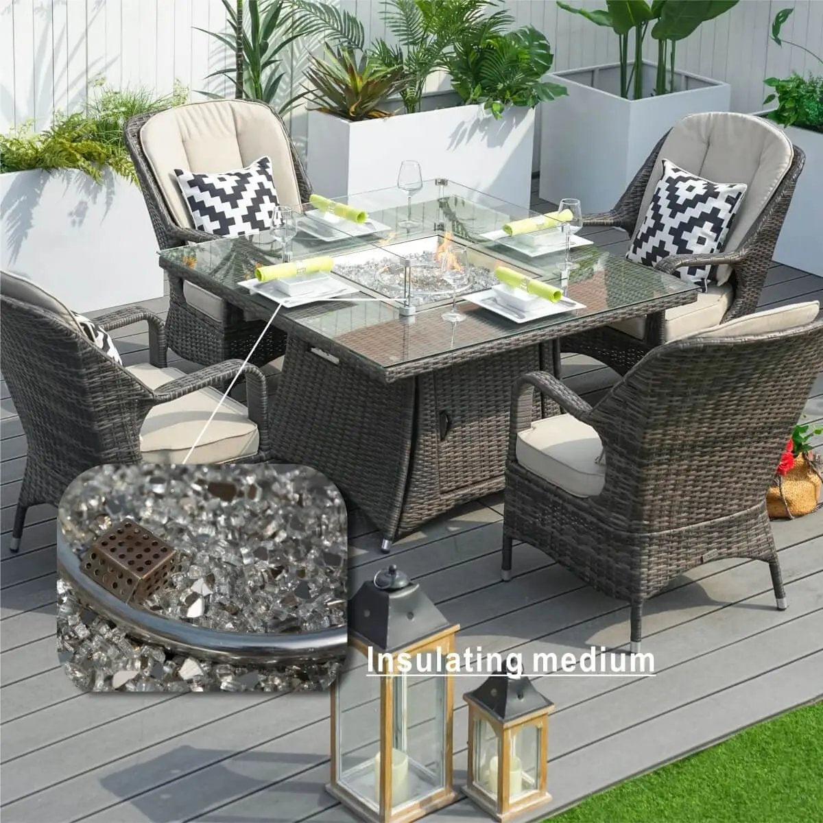 4-Seat Outdoor Fire Pit Set - Parma Chairs with Cube Fire Pit Table (PAG-1104+009) - Direct Wicker