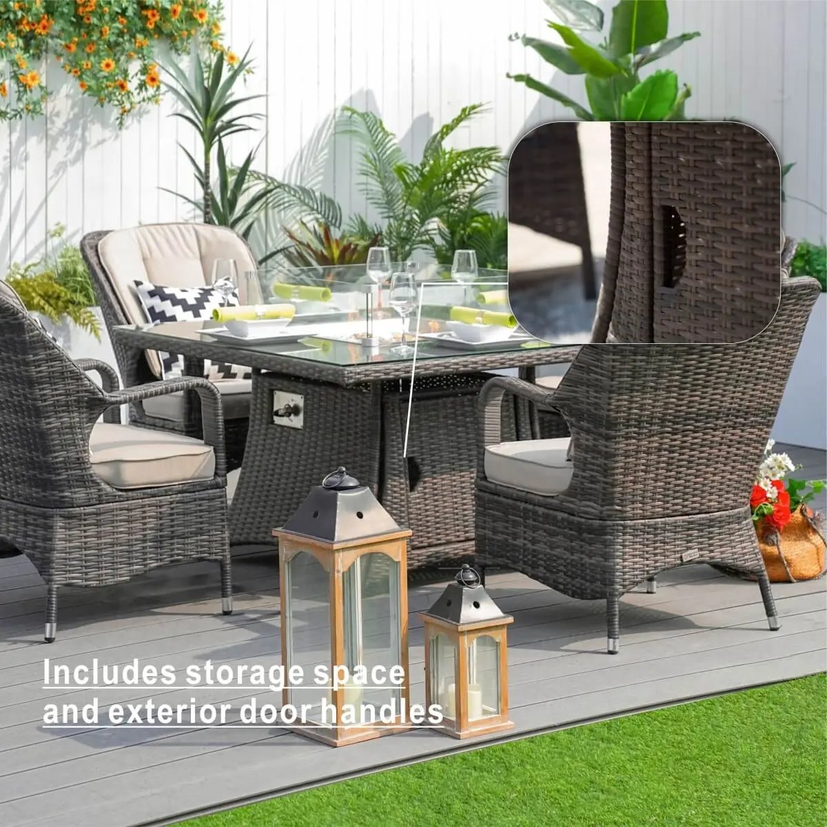 4-Seat Outdoor Fire Pit Set - Parma Chairs with Cube Fire Pit Table (PAG-1104+009) - Direct Wicker