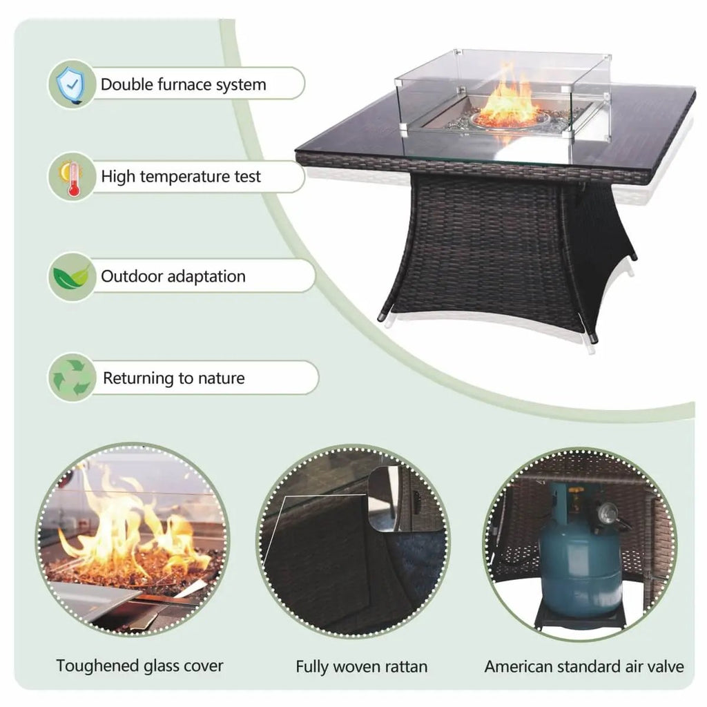 4-Seat Outdoor Fire Pit Set - Parma Chairs with Cube Fire Pit Table (PAG-1104+009) - Direct Wicker