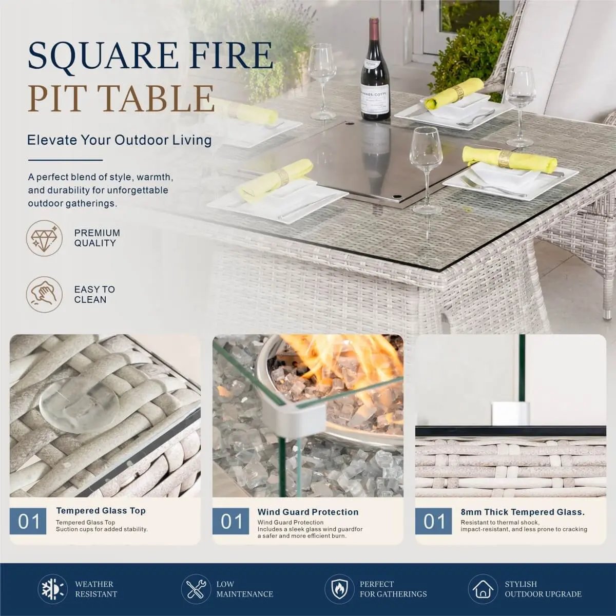 4-Seat Outdoor Fire Pit Set - Parma Chairs with Cube Fire Pit Table (PAG-1104+009) - Direct Wicker