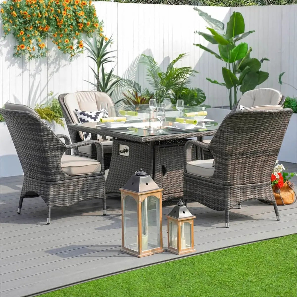 4-Seat Outdoor Fire Pit Set - Parma Chairs with Cube Fire Pit Table (PAG-1104+009) - Direct Wicker