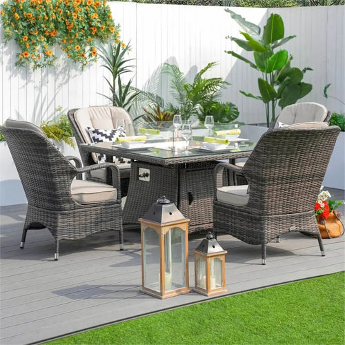 4-Seat Outdoor Fire Pit Set - Parma Chairs with Cube Fire Pit Table (PAG-1104+009) - Direct Wicker