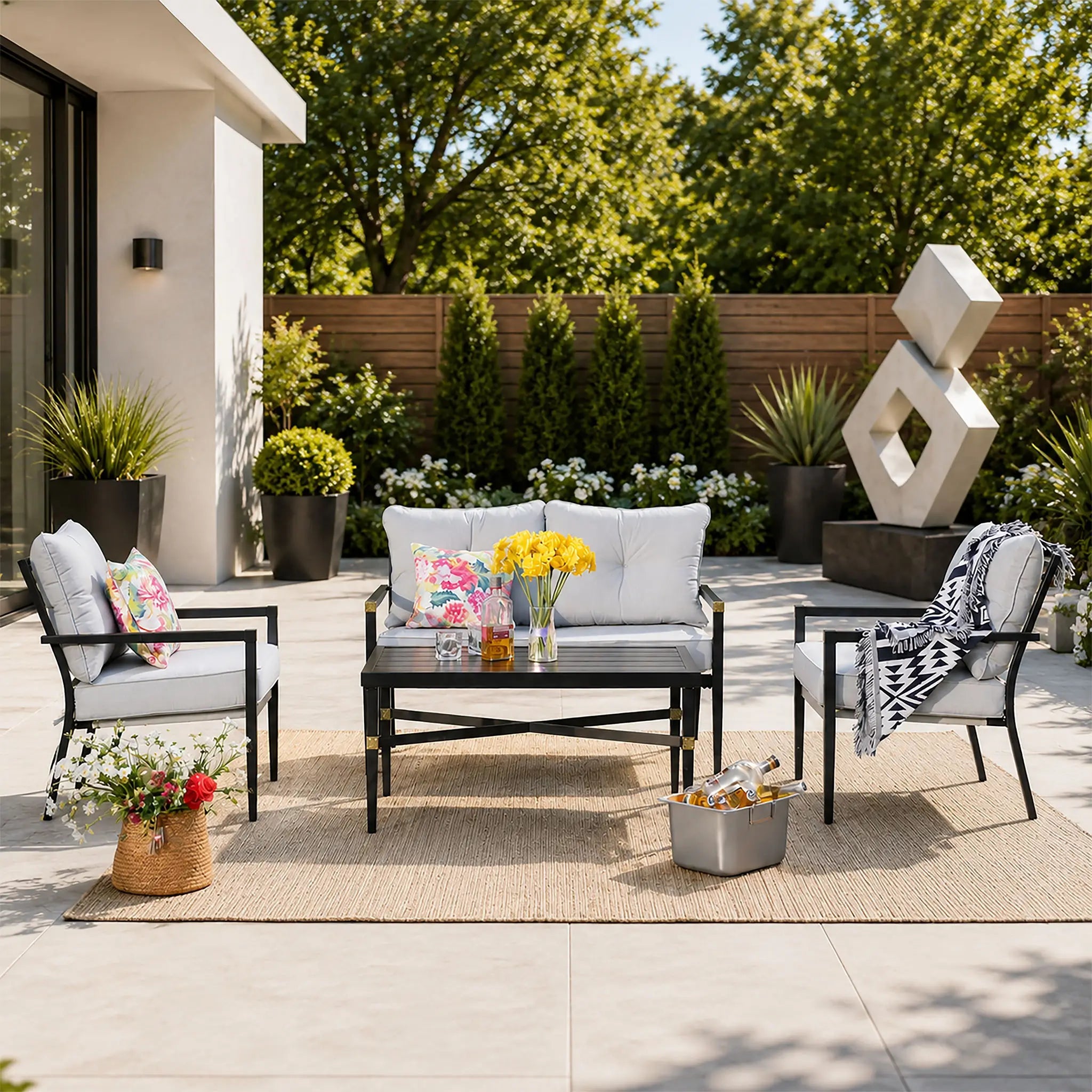 4-Seat Outdoor Sofa Set with Cushions and Coffee Table (PAS-2467-SET) - Direct Wicker