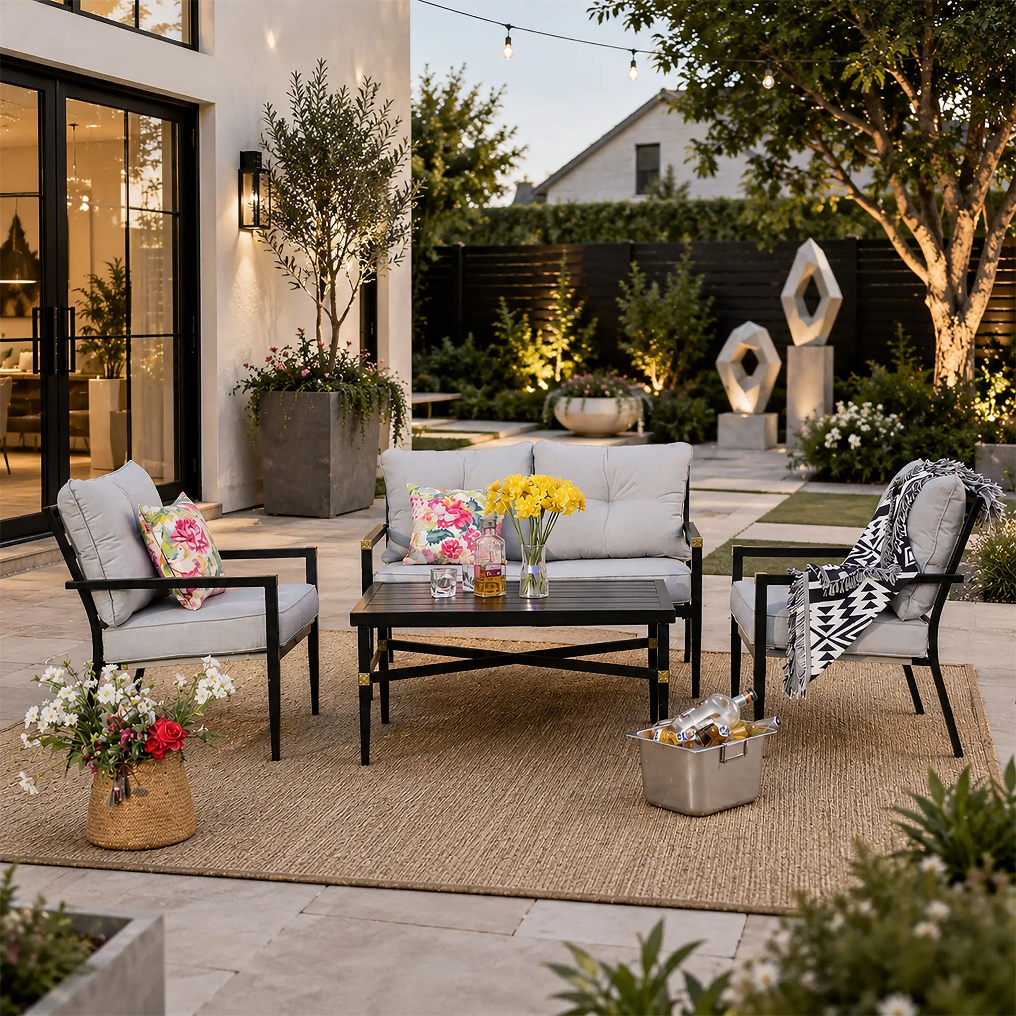 4-Seat Outdoor Sofa Set with Cushions and Coffee Table (PAS-2467-SET) - Direct Wicker