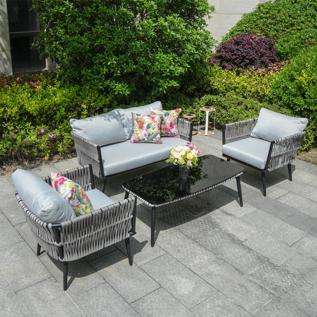 4-Seat Patio Aluminum Frame Wicker Sofa Set with Coffee Table (PAS-1649B) - Direct Wicker