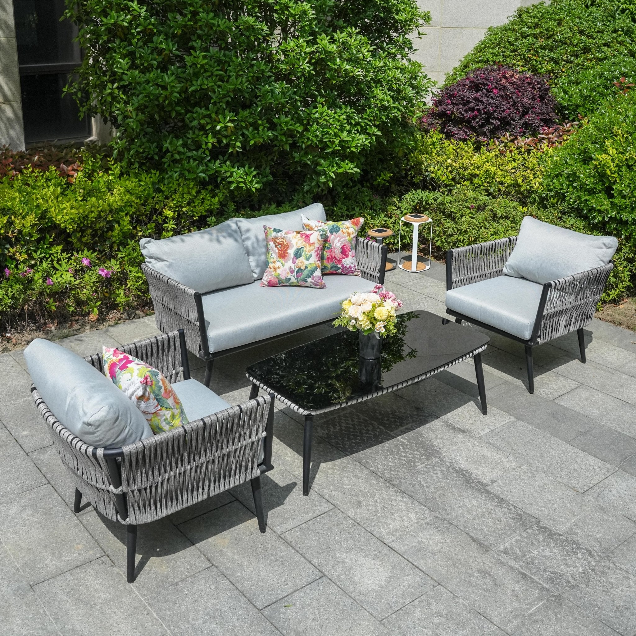 4-Seat Patio Aluminum Frame Wicker Sofa Set with Coffee Table (PAS-1649B) - Direct Wicker