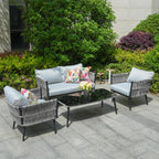 4-Seat Patio Aluminum Frame Wicker Sofa Set with Coffee Table (PAS-1649B) - Direct Wicker