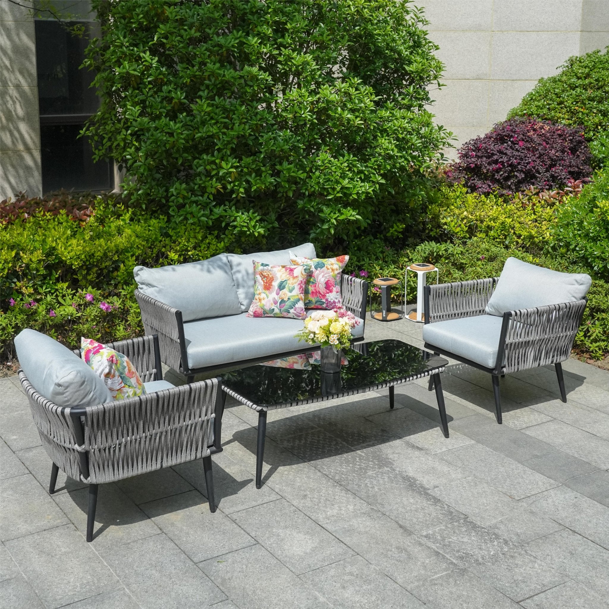 4-Seat Patio Aluminum Frame Wicker Sofa Set with Coffee Table (PAS-1649B) - Direct Wicker